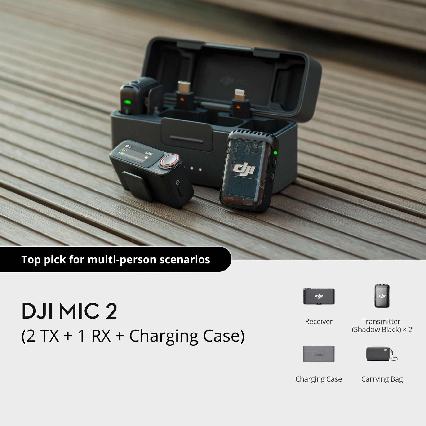 DJI Mic 2 (2 TX + 1 RX + Charging Case) New Arrival