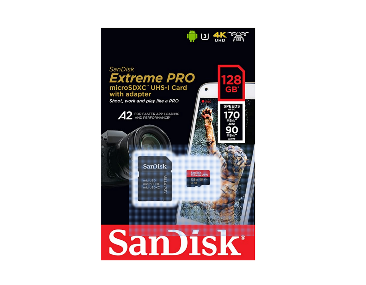 SanDisk Extreme Pro SDXC UHS-I U3 A2 V30 128GB + Adapter